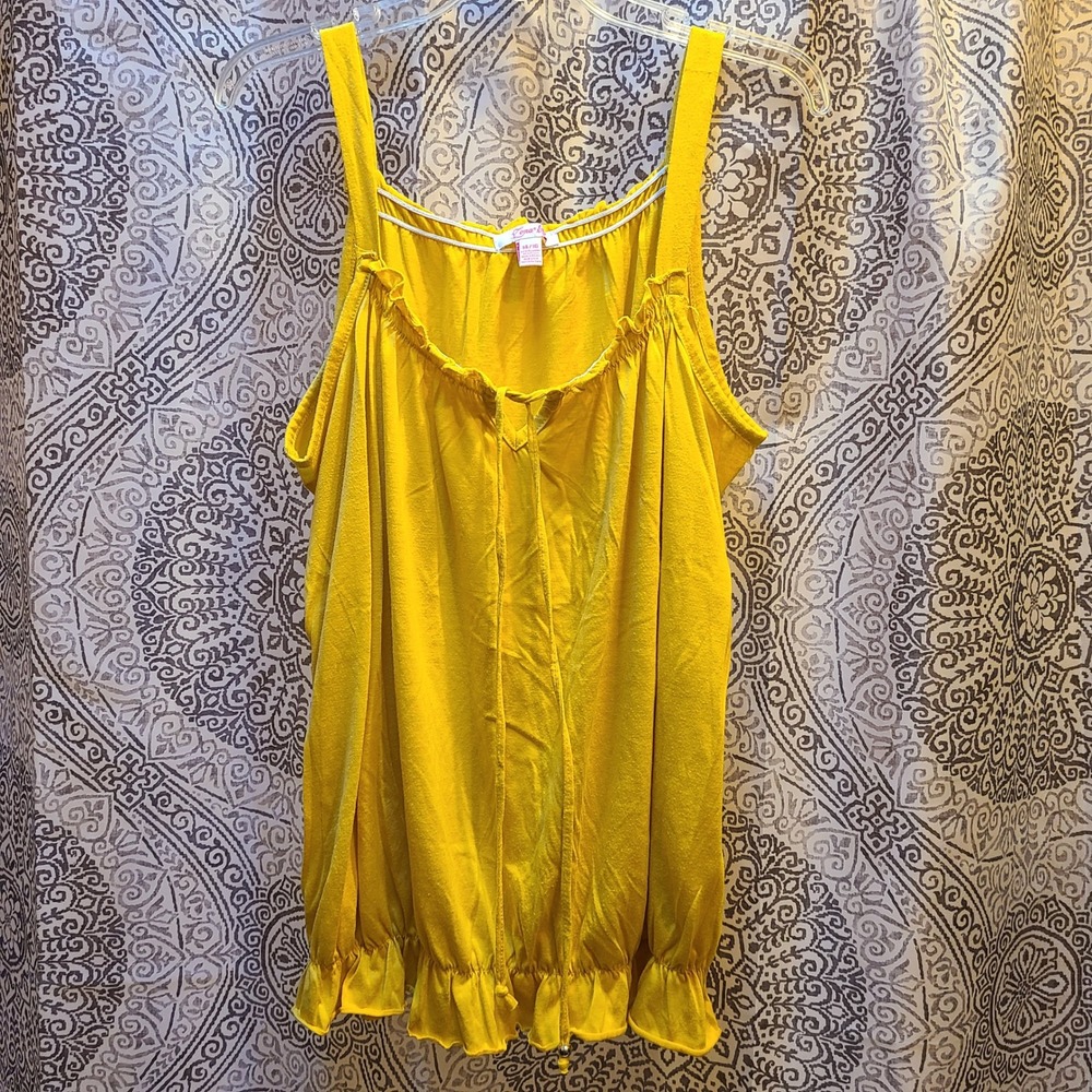 Zena Tank Top Women 14/16 Yellow Ruffle Neck Hem Boho Sleeveless Knit XL